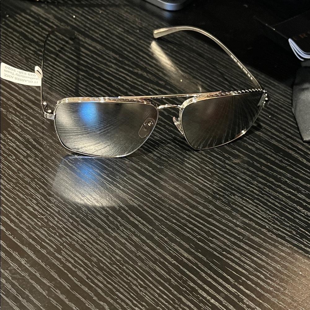 Versace Silver Reflective Sunglasses with logo all around chrome